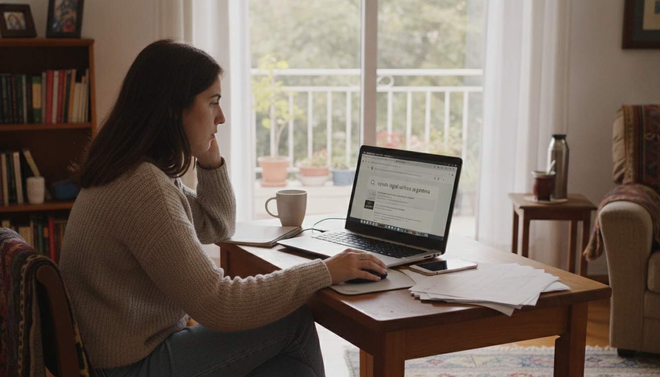 Mujer argentina buscando ayuda para iniciar sesión